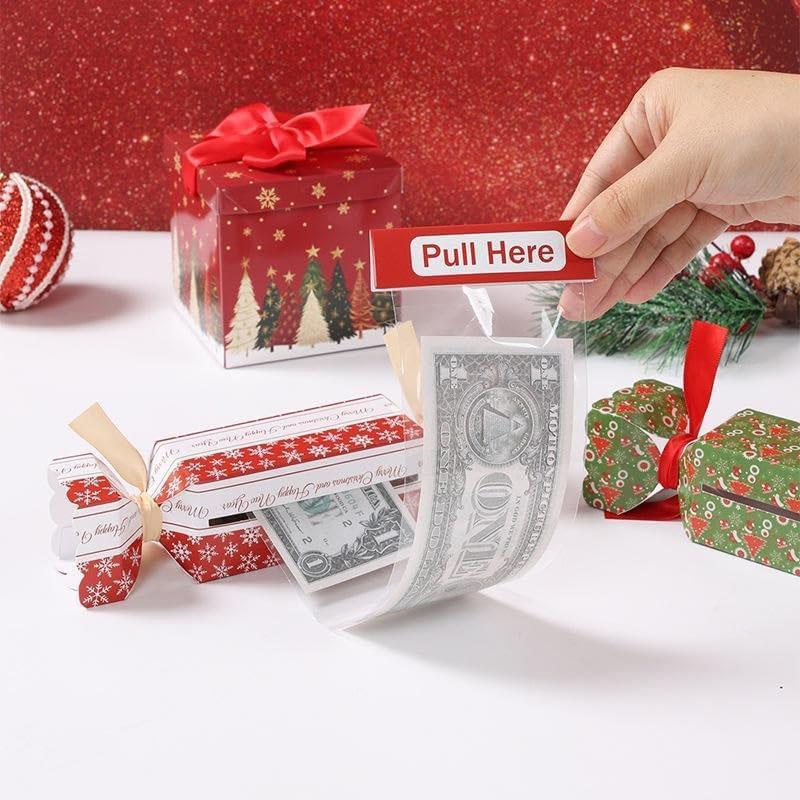 4PCS Christmas Money Box for Cash Gift Pull,DIY Candy Christmas Money Holders for Cash,Funny Surprise Box Money Gift Box with 40 Transparent Bags