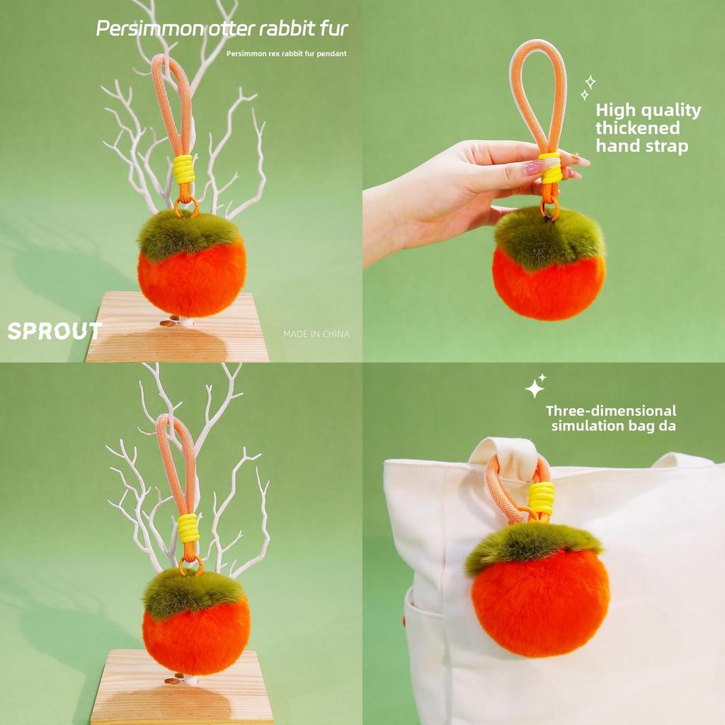 Toy Polyester Soft Key Holder Featuring Adorable Persimmon Squirrel Rabbit Car