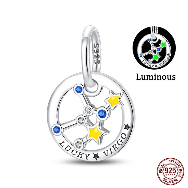 Copper Twelve Constellations Luminous Charms Beads Fit Qikaola Original Bracelets Fine Diy Birthday Jewelry Gifts