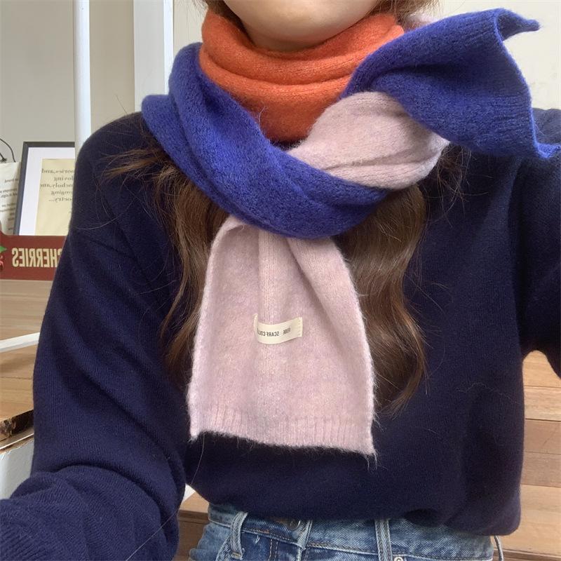 Korean Style Winter Warm Wool Scarf for Women Design Striped Elastic Knitted Scarves Female Bandana Thick Neckerchief Shawl