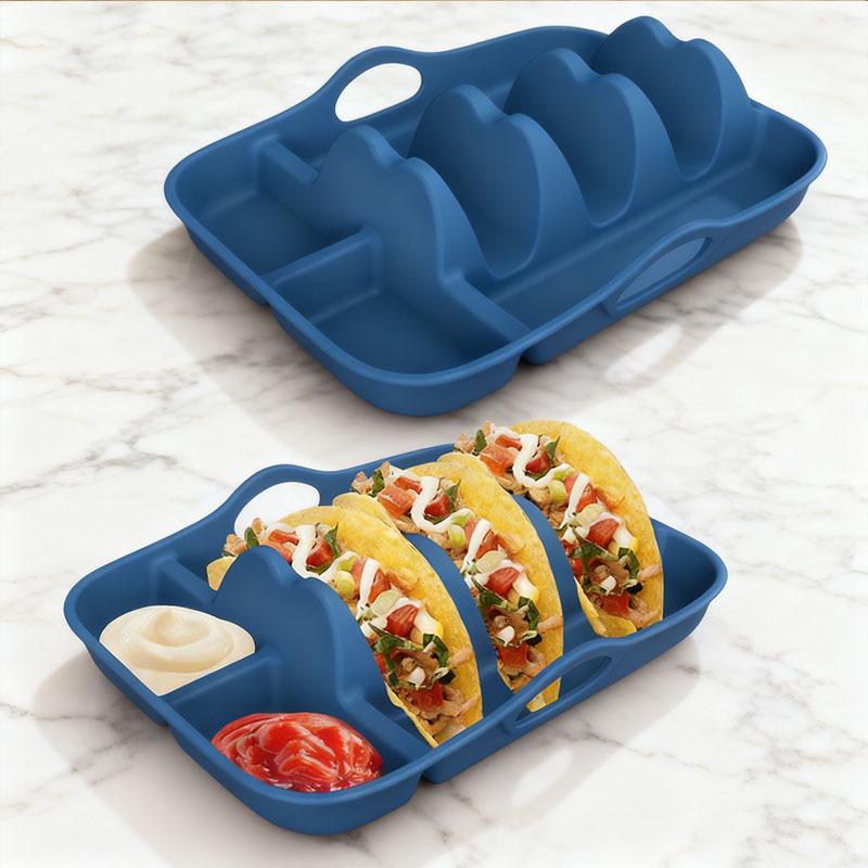 Silicone Taco Plate Holder with Dividers for Burritos and Tortillas