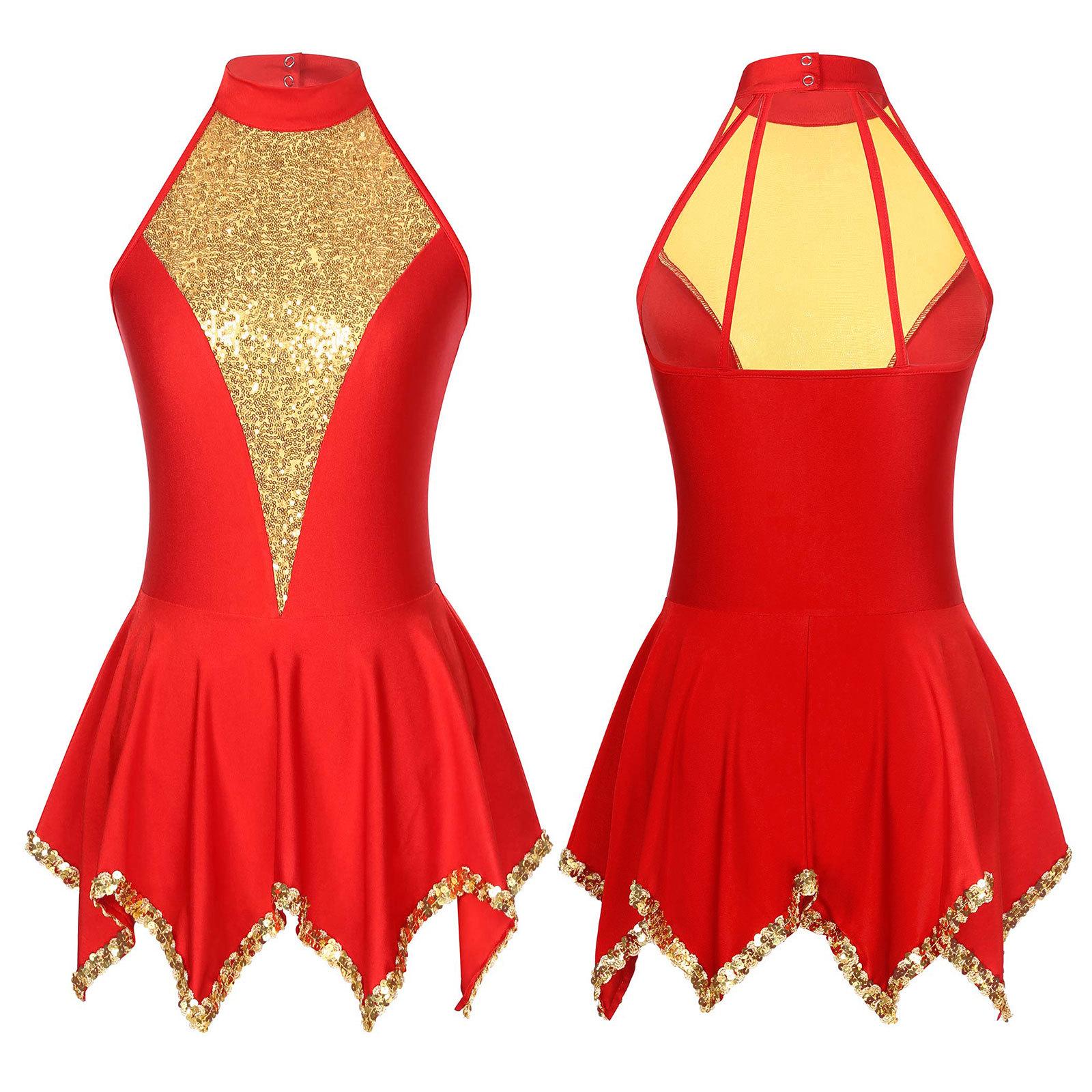 

Жінки Дівчата без рукавів Сукня для фігурного катання на ковзанах Паєтки Гімнастичний танцювальний купальник Конкурсний костюм S червоний