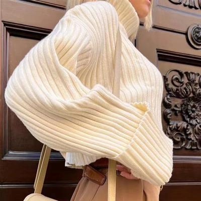 High-necked Knitted Women's Clothing Autumn and Winter New Threaded Long-sleeved Short Pullover Sweater
