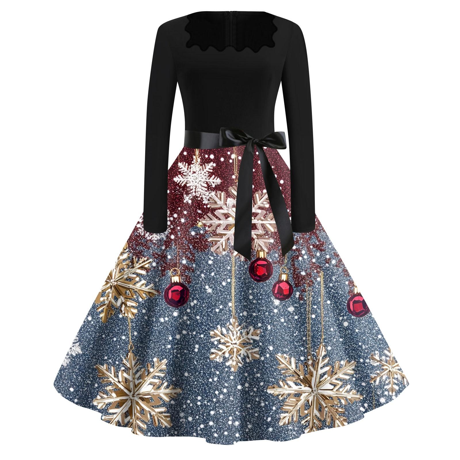 Женские модные повседневные платья с квадратным вырезом и тонкими рождественскими — фото 9