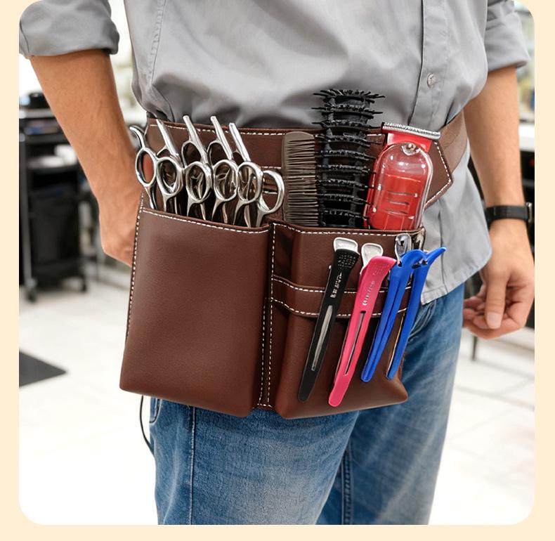 Leather Barber Crossbody & Waist Tool Bag for Scissors and Hairdressing Supplies