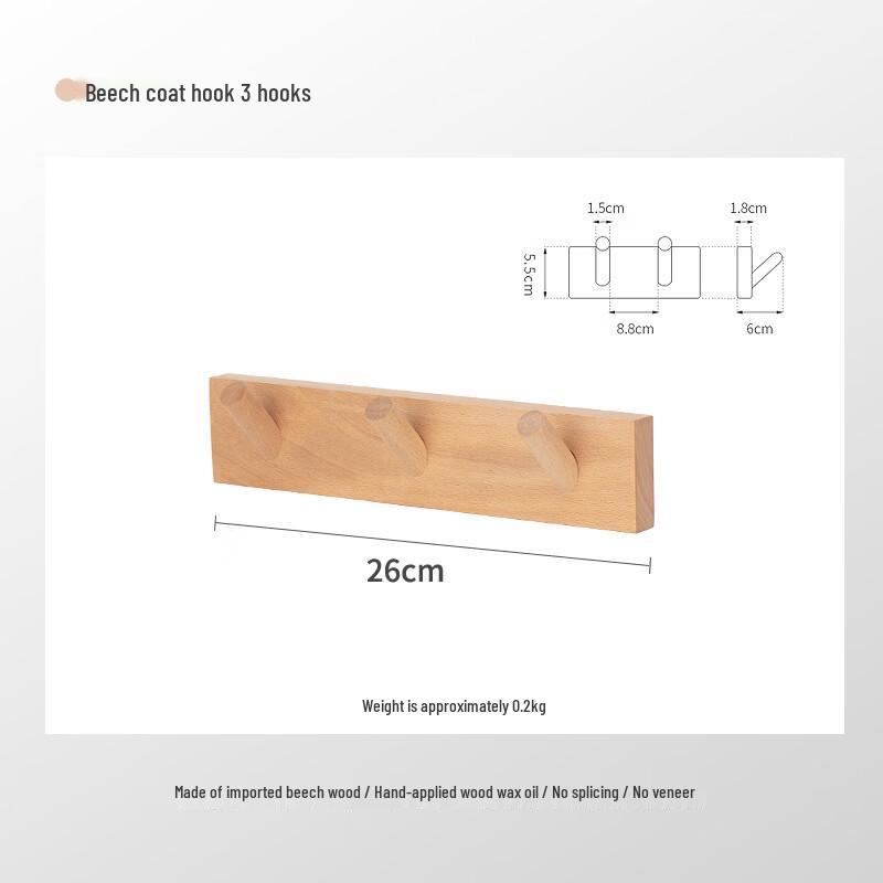 3-Hook Wooden Wall-Mounted Coat Rack