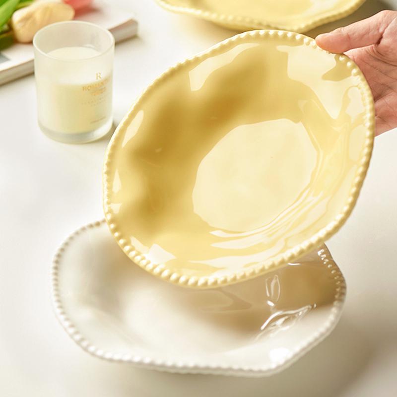 Nordische Unregelmäßige Perlenkeramikplatte Haushalt Obstsalatschüssel Nudelsuppe Dekorative Schüssel Kunst Flache Platte Restaurant Geschirr
