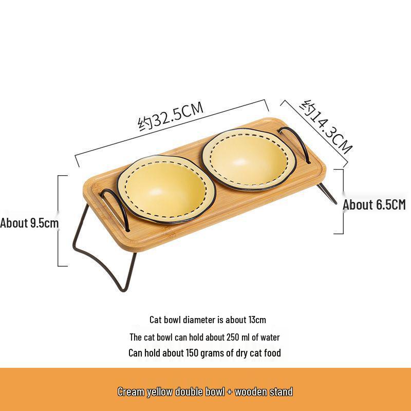 Non-Spill Raised Pet Bowl Set: Double Dog Bowl, Triple Cat Bowl, Anti-Tip Ceramic for Neck Protection