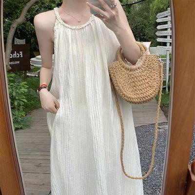 Gentle Wind Neck Sling Dress Female Summer Small Fairy Slim Beautiful Seaside Vacation Beach Dress