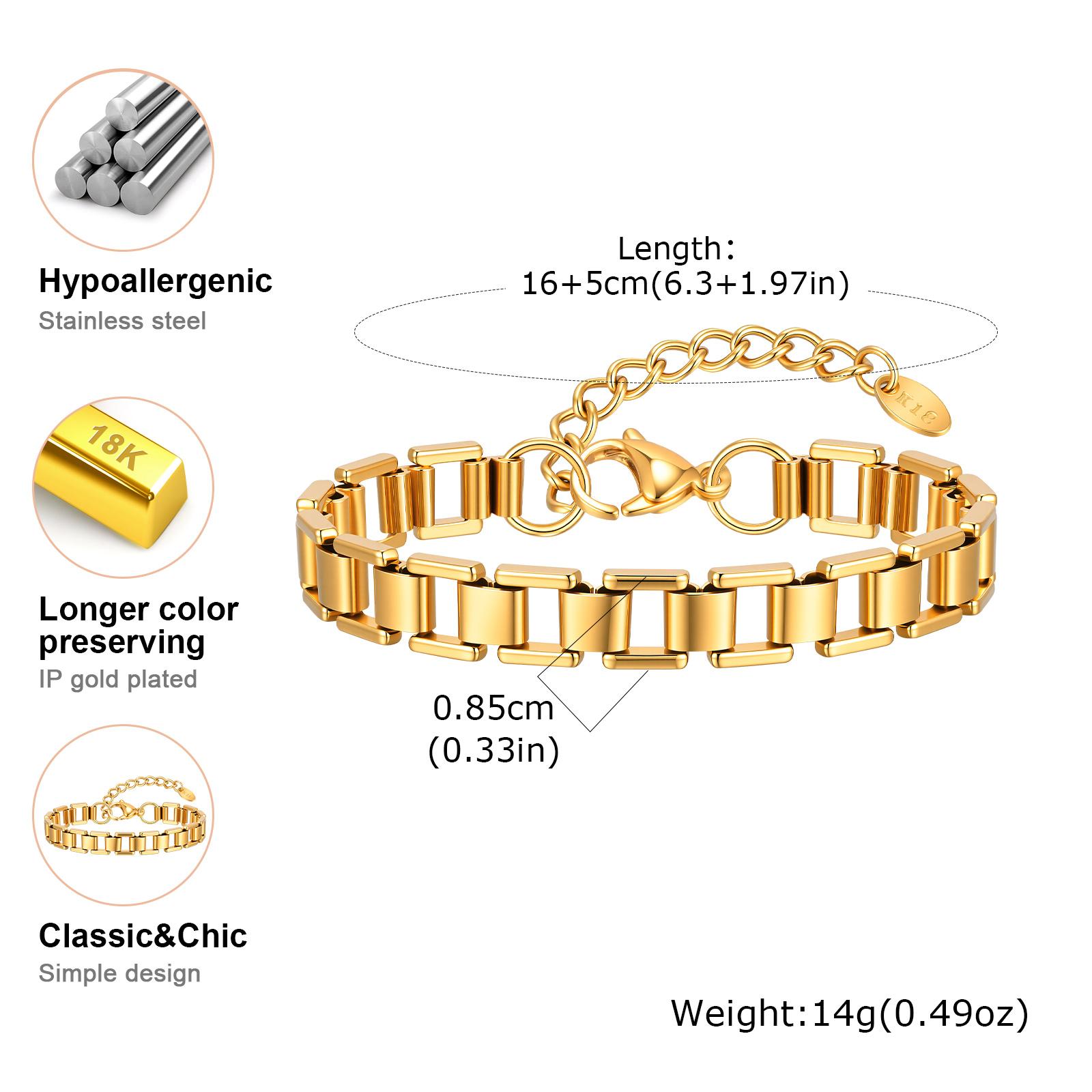 

Tarnish Free Stainless Steel Stackable Chain Bracelet for Women, Statement Chunky Gold Plated Bracelet Layer Jewelry