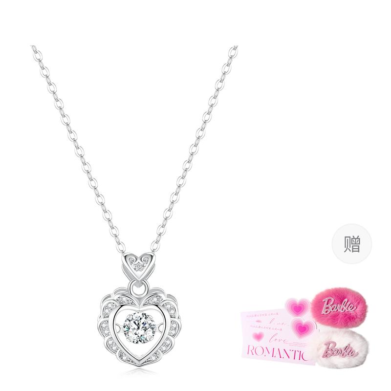 Barbie necklace Dreamy and sparkling bow love heart Exquisite love atmosphere pink diamond peach heart clavicle chain Korean sweet princess TX2302041C