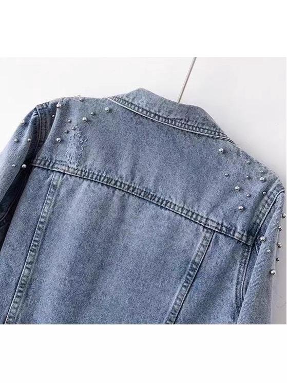 European-Style Beaded Rhinestone Denim Jacket for Women, Spring/Autumn 2025, High-End Cropped Design