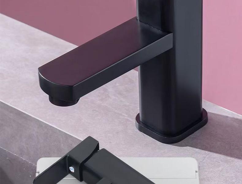 Stainless Steel Square Basin Faucet – Hot/Cold Single Hole for Bathroom Cabinet