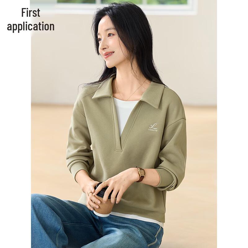 Women's Classic Polo Spliced Faux Two-Piece Sweatshirt