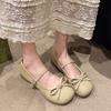 Gentle French Bow Round Head Mary Jane Single Shoes Women's 2025 Spring and Summer New Low Heel Comfortable Commuting Small Leather Shoes