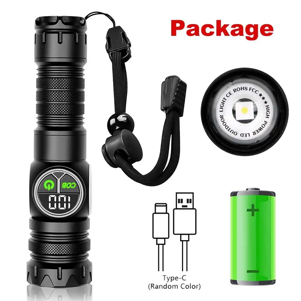 1/2PCS COB LED Multi-Function Flashlight With Side Rechargeable Light USB Charging Adjustment Portable Outdoor Camping Flashligh