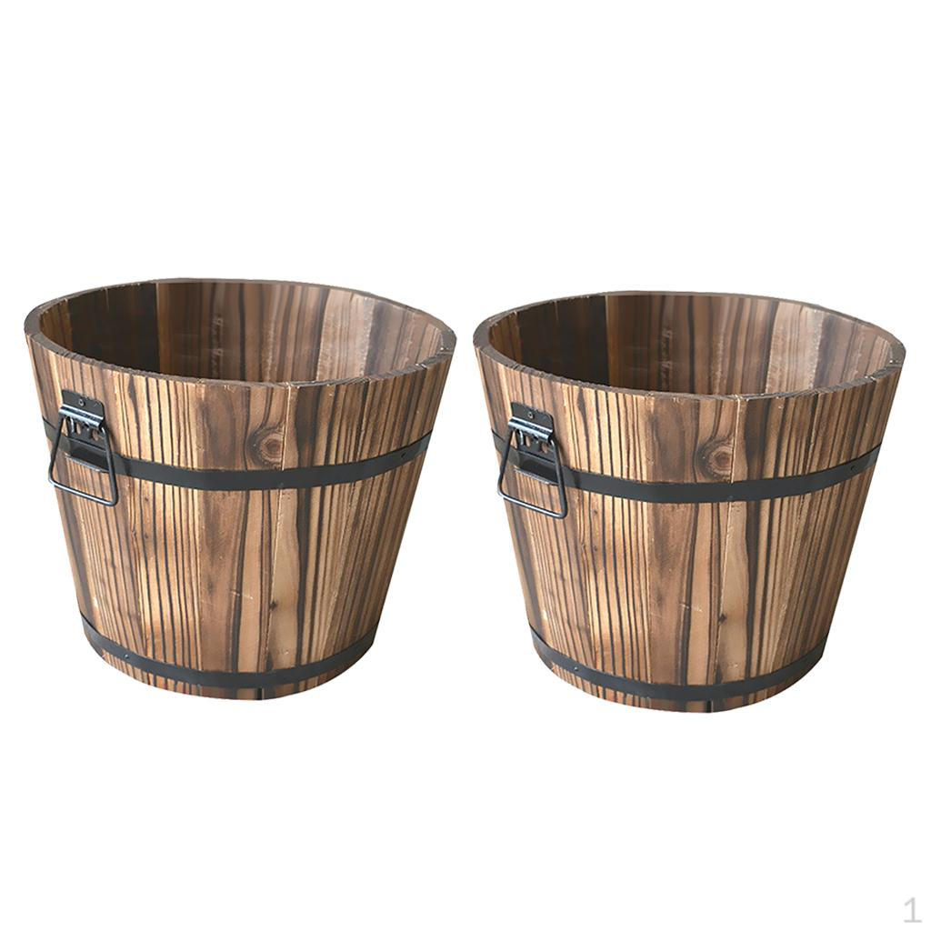 2x Wooden Round Barrel Planter Flower Pot Garden Yard Wedding / Kinds