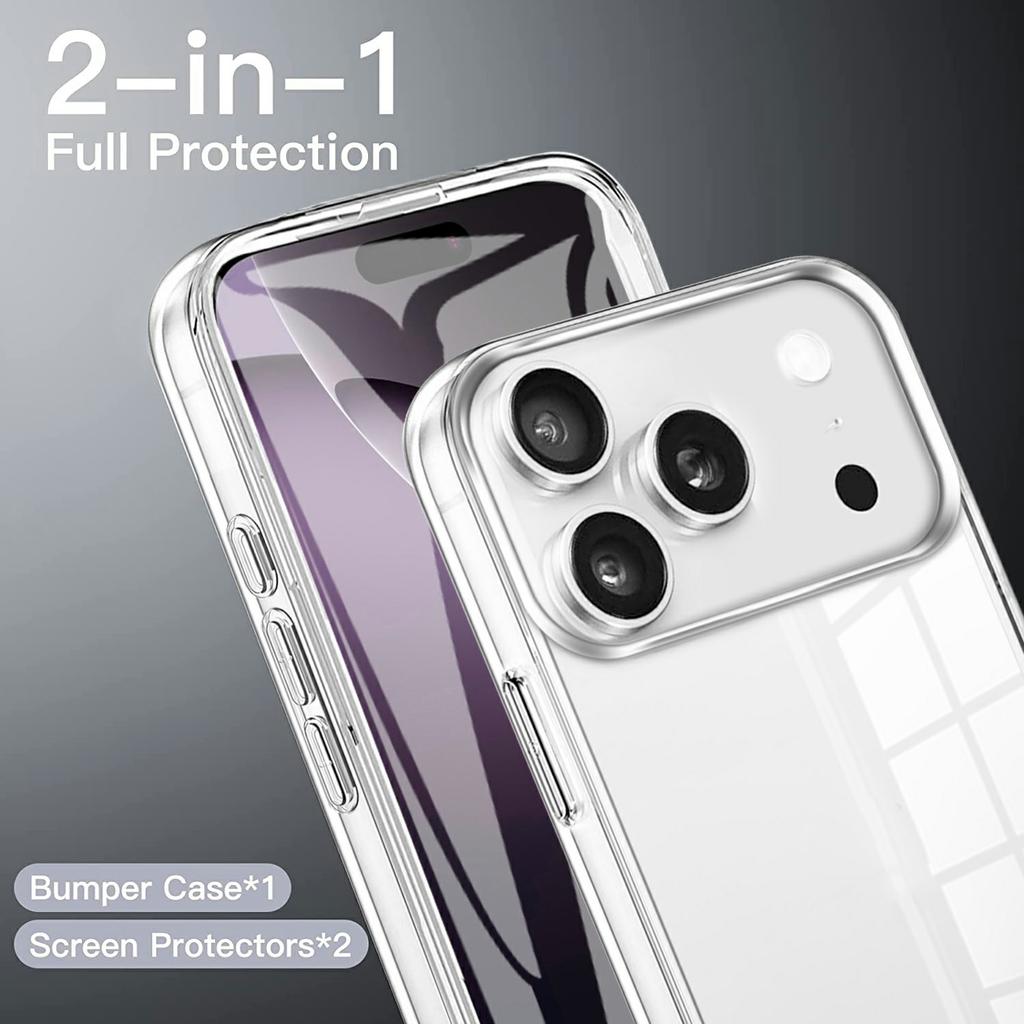 For iPhone 17 Pro Case TPU Frame Clear Acrylic Back Phone Cover with PET Film