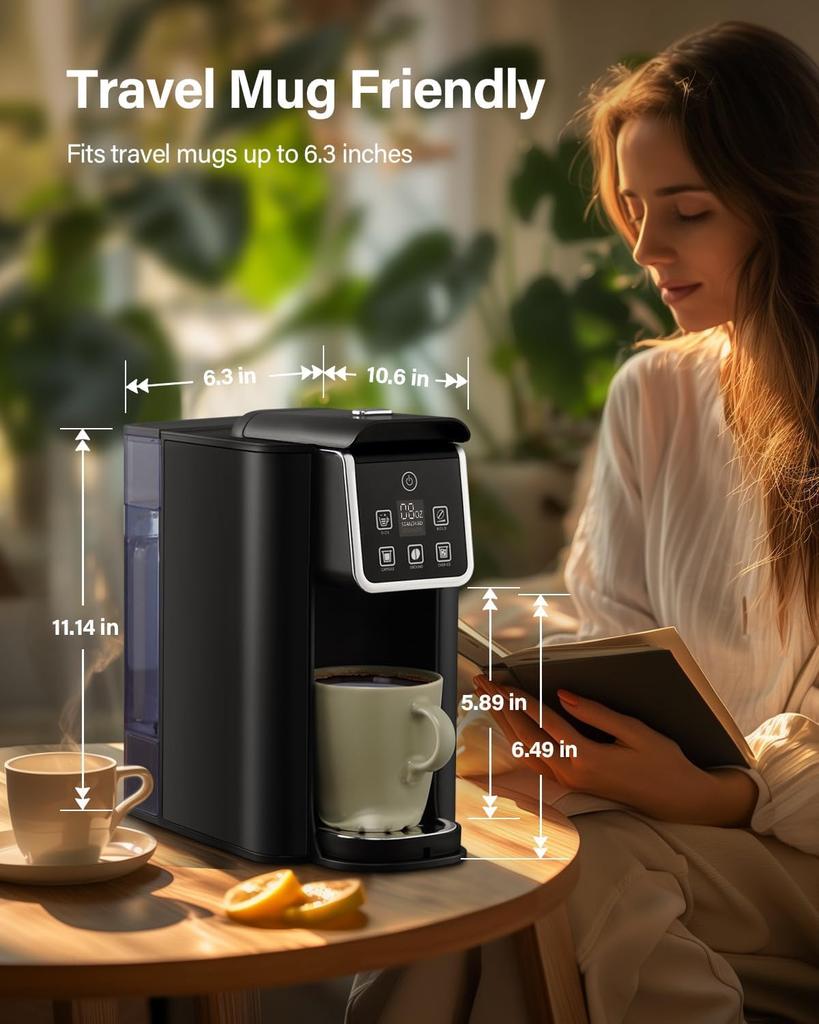 Cafetera Individual 2.0, para Cápsulas K-Cup y Café Molido, Preparación de 6-14 oz, Depósito de 50 oz, Preparación Intensa, Acero Inoxidable, Negro