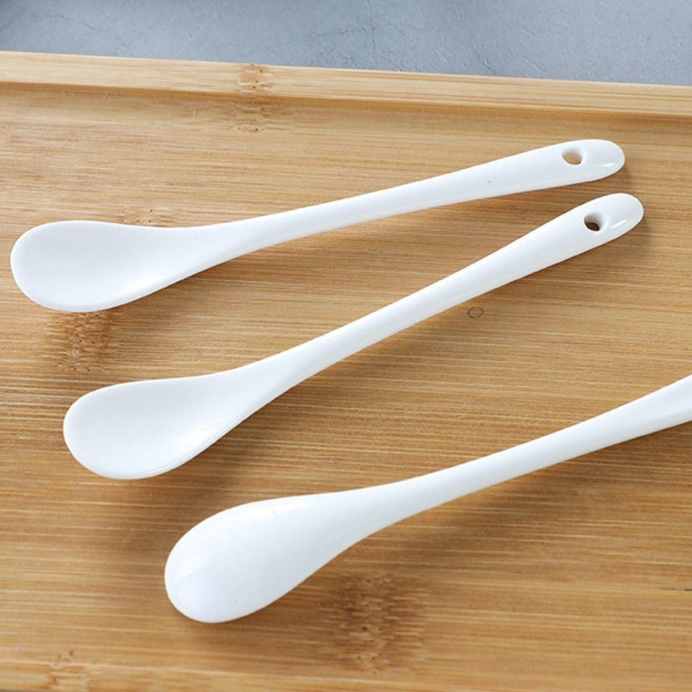 Kitchen Tools Ceramic Long Handle Spoons White Mini Coffee Spoon Creative Seasoning Spoon Sugar Dessert