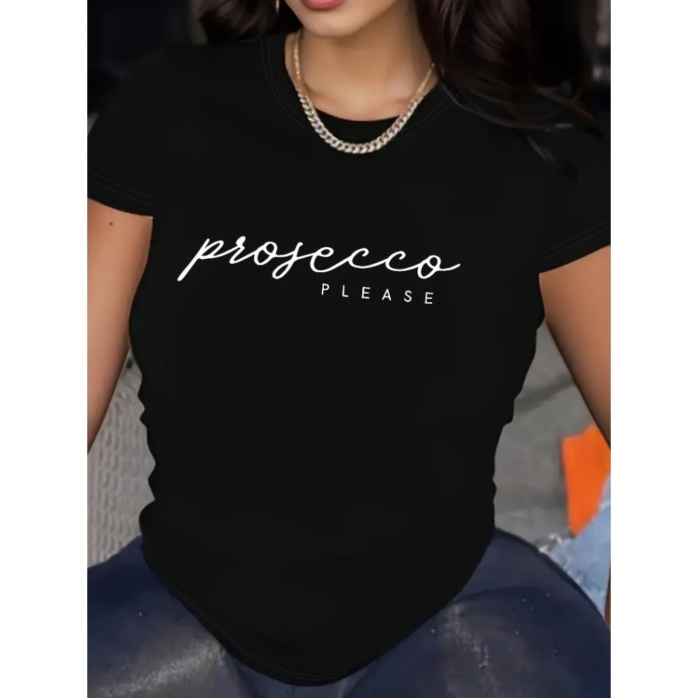 Primavera Estate Comoda Abbigliamento Prosecco Donna Grafica Casual Girocollo Manica Corta T-Shirt per