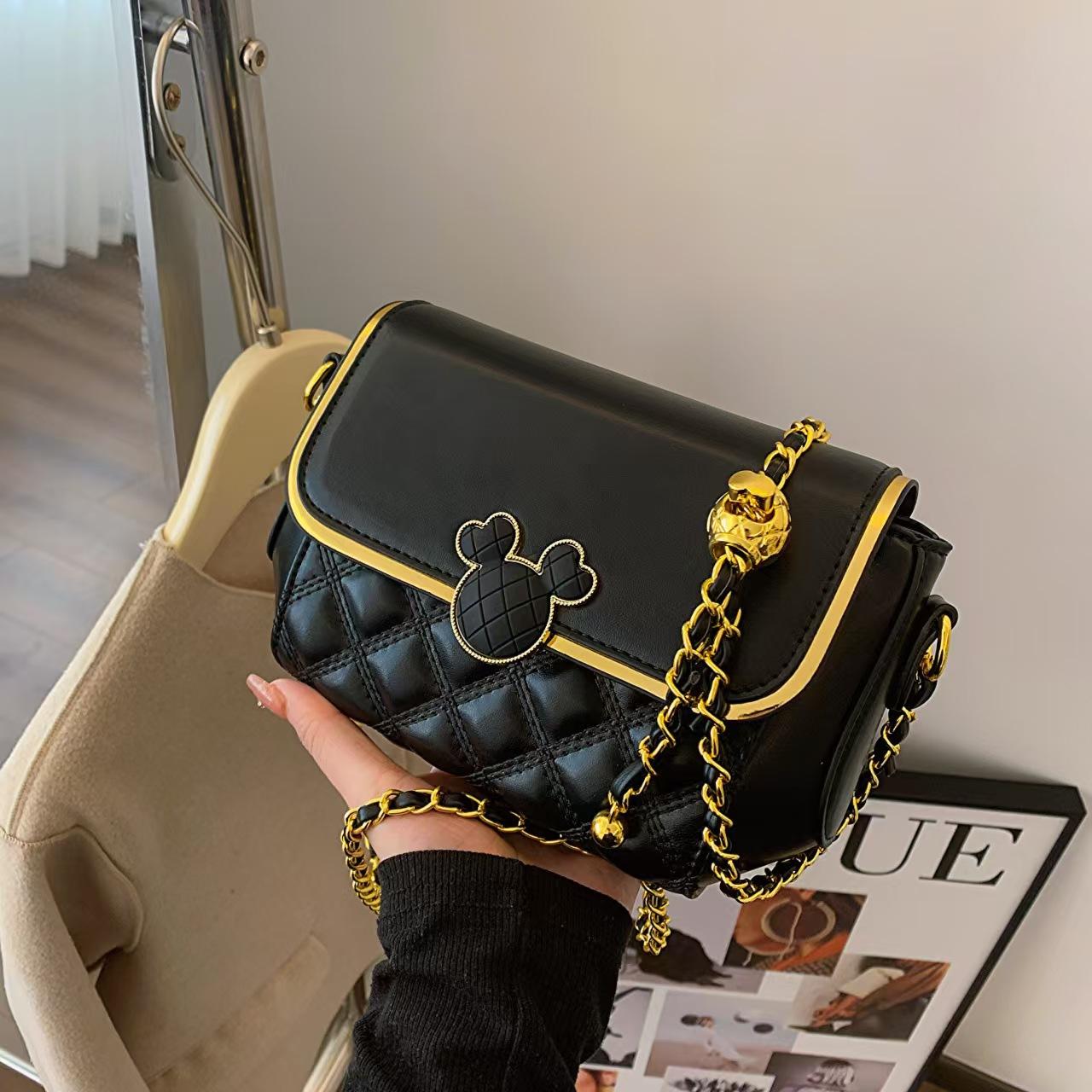 

Основная сумка Push Tide Simple Women Shoulder Crossbody Foreign Style Chain Rhombus Small Square Bag чёрный