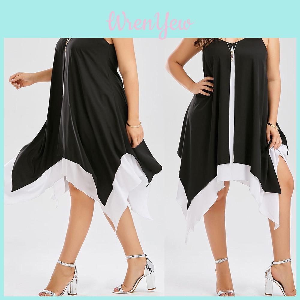 Women Plus Size V Collar Loose Bilayer Dress With Irregular Mini Silhouette For Casual And Party Wear