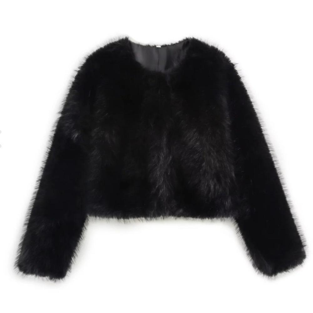 Faux Fur Jacket Fashion Women's Faux Fur Effect Round Neck Long Sleeve Short Jacket