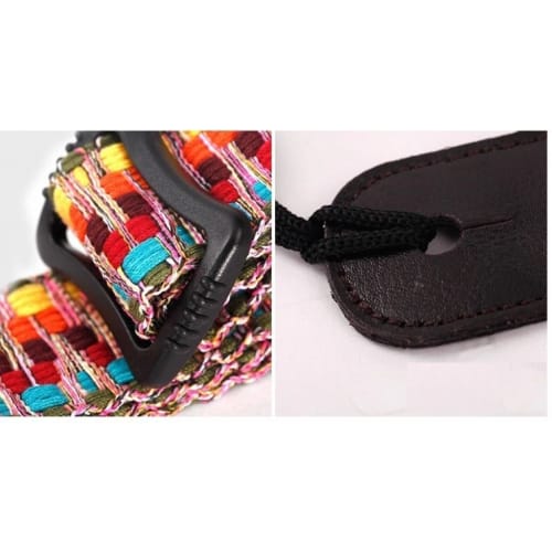 MUSIC FIRST Durable Rainbow Adjustable 100% Cotton & Genuine Leather Ukulele Strap Shoulder Strap Version 2.0