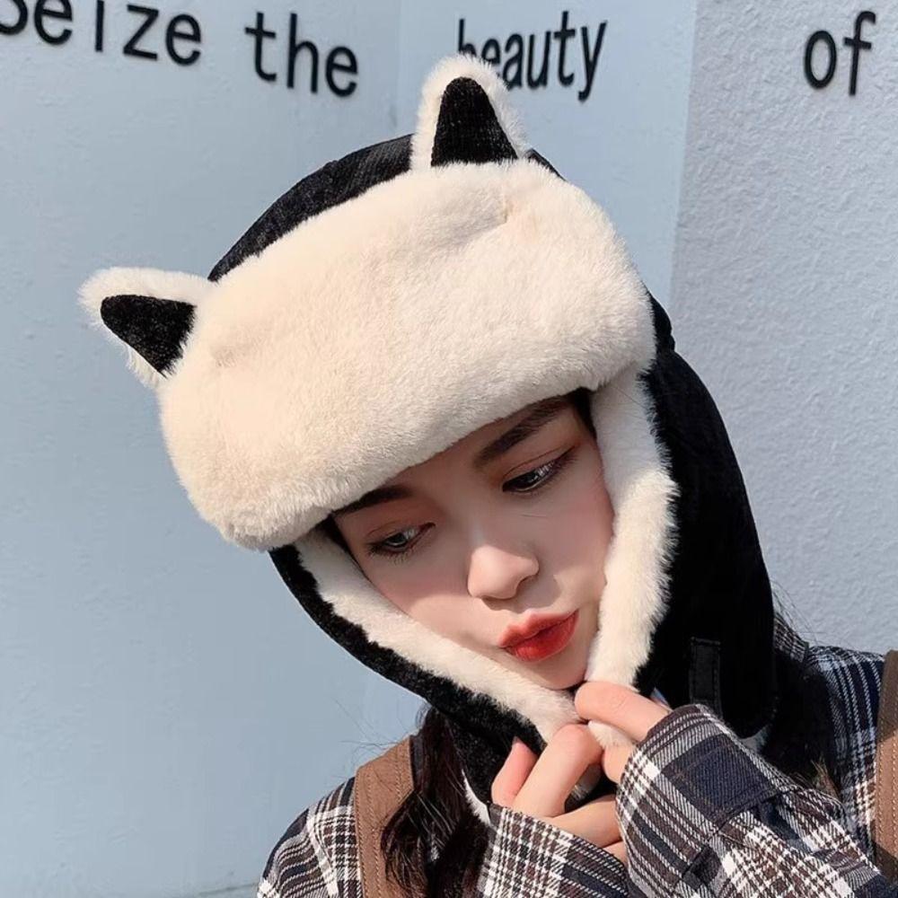 Cat Ear Ear-flapped Hat Thickened Earmuffs Hat Cute Earflaps Warm Hat  Winter