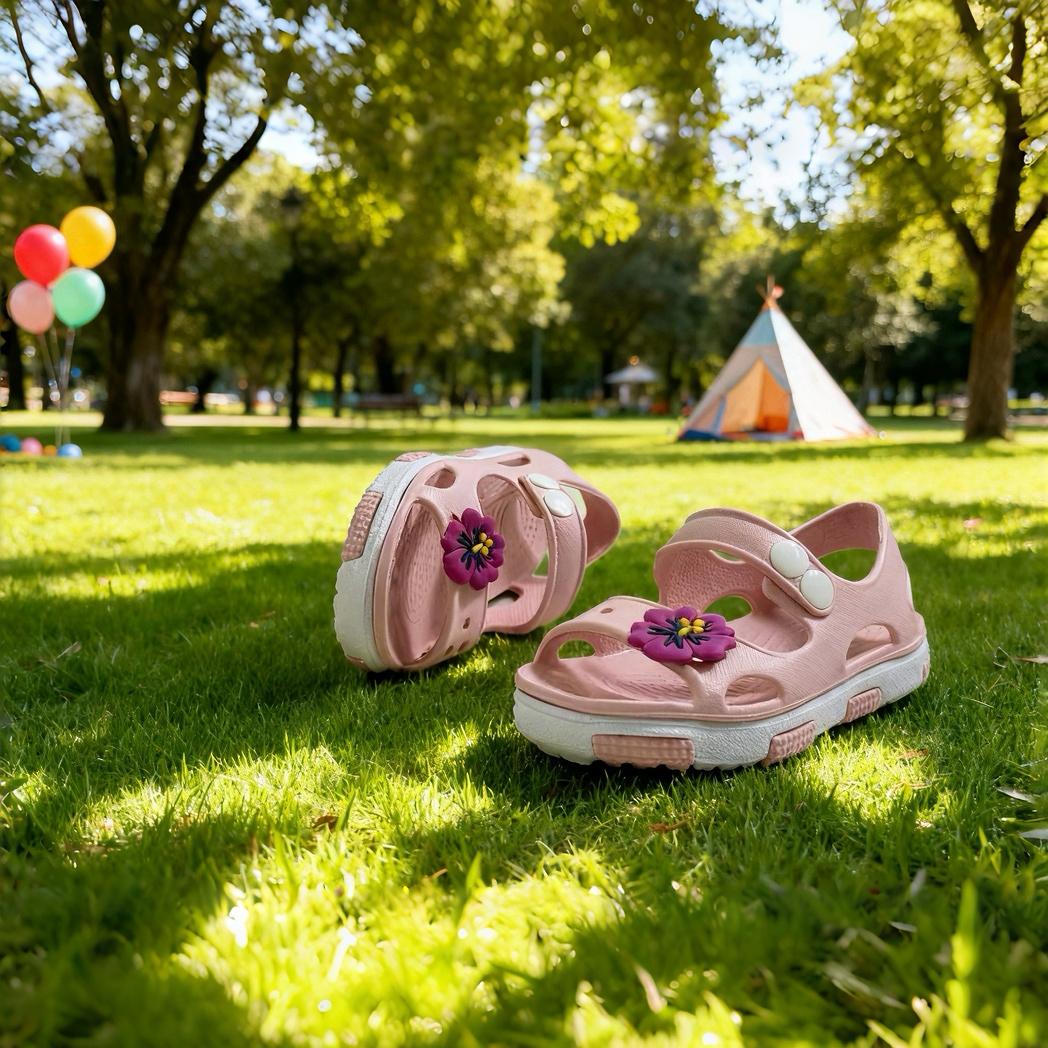 

Girls Multi-Color Sandals with Flower Decor Velcro Strap Hollow Out Thick Sole Summer Outdoor Toddler Shoes 24