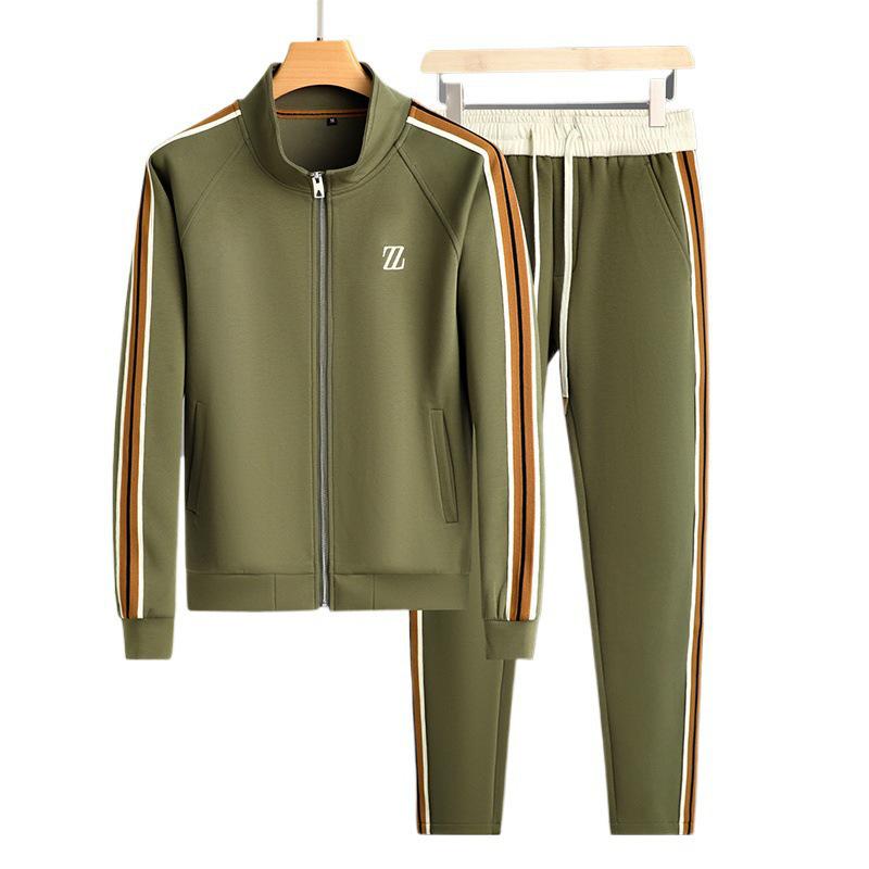 Men's Stand-Up Collar Tracksuit: Stylish Autumn Two-Piece Set with Long Sleeve Top and Straight-Leg Pants.