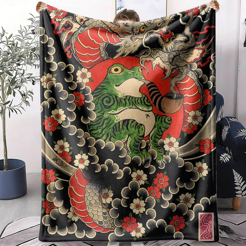 Japanese Samurai Throw Soft Flannel Throw Summer AC Blanket Lightweight Cool Nap Blanket for Sofa Bed Couch Travel 75X95CM