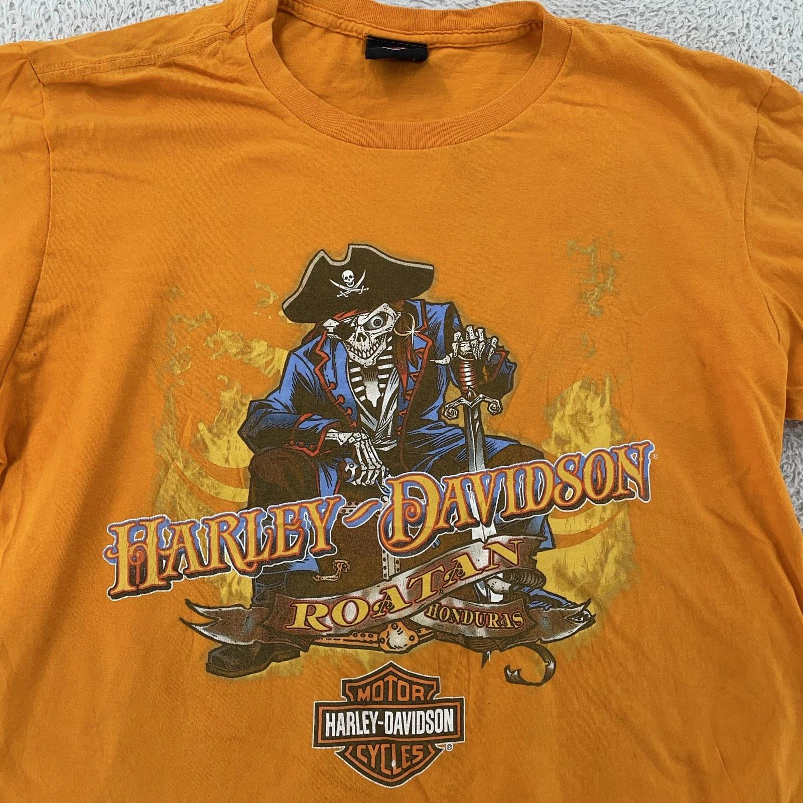 Harley-Davidson Tee Shirt Mens Large Orange Blackbeard s Revenge Roatan Honduras M