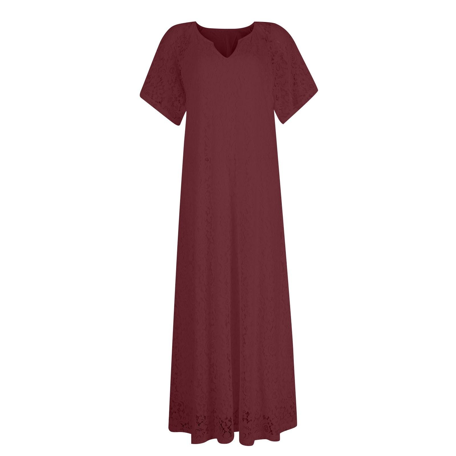 

Женское летнее новое модное элегантное повседневное кружевное праздничное платье с коротким рукавом и v-образным вырезом L винный