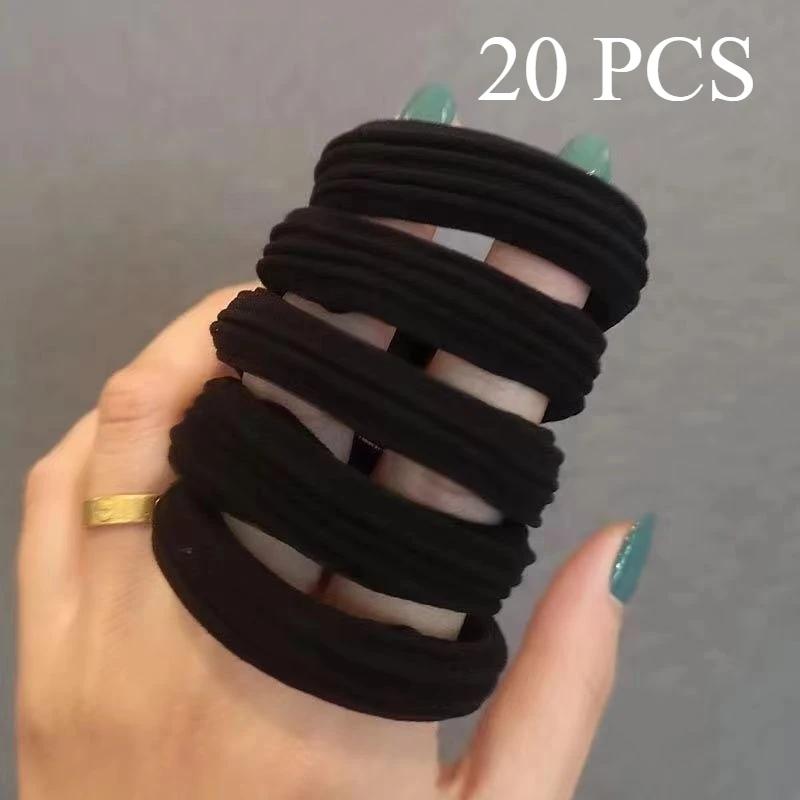 

20PCS Women Hair Ties High Elasticity Ponytail Holders Scrunchies Soft Durable Headwear Accessories No Damage чорний