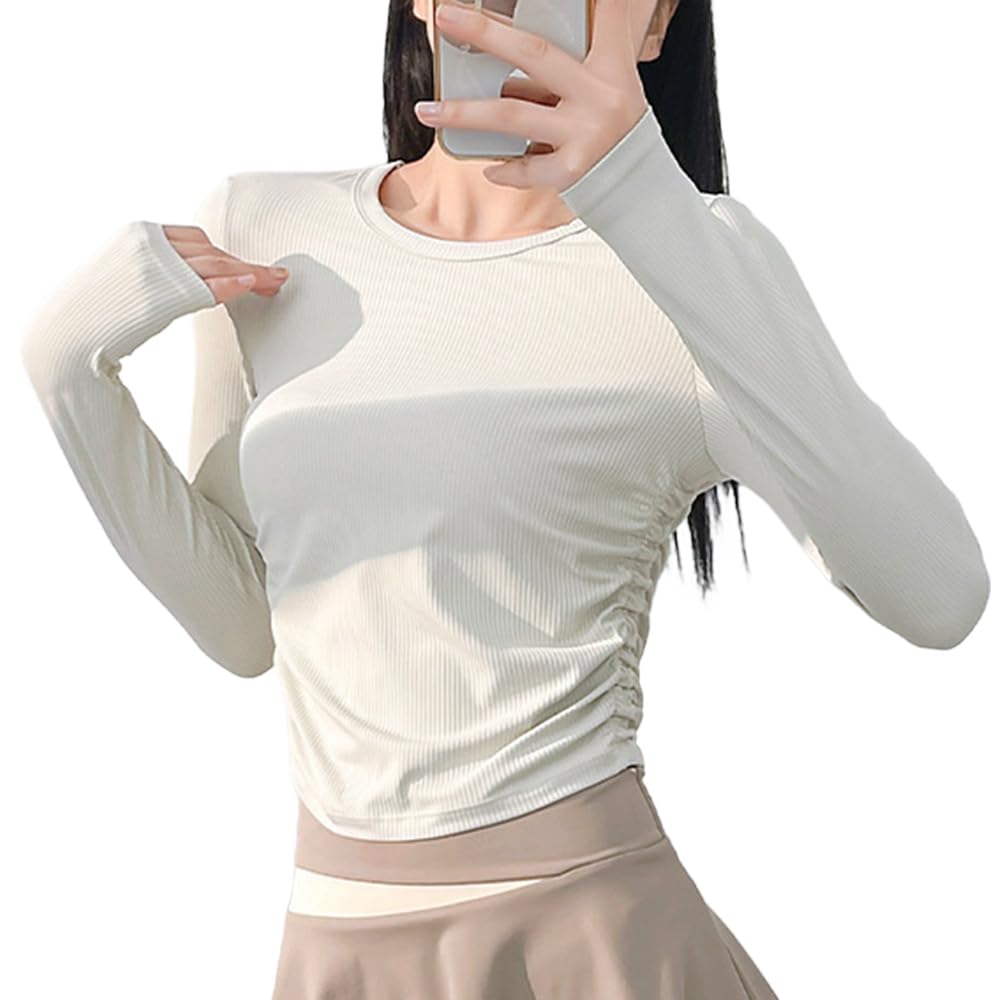 Siomlana Yoga Sports Long Pilates Round Gym Side Women's Top, Shirt, Sleeve, Wear, Loungewear, Neck, Sportswear, Workout, Stretch, Comfortable,