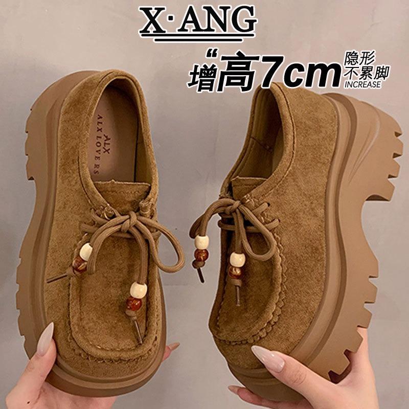cm thick sole height increase small women's shoes genuine leather children's autumn new muffin shoes single shoes