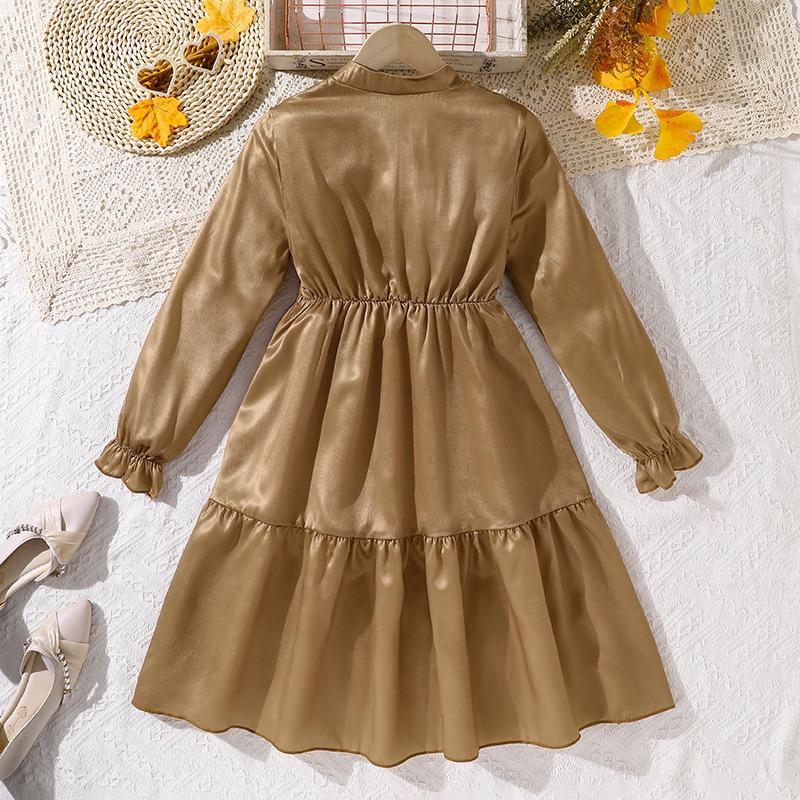Big Girl Autumn Winter New Elegant V-neck Long Sleeve Flared Waist Slimming Velvet Dress