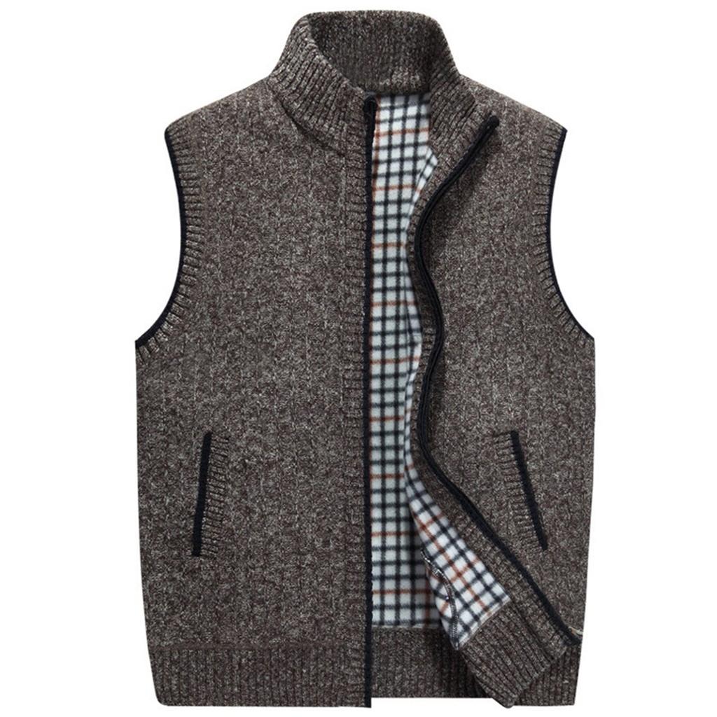 For Men In Autumn And Winter Fleeced Warm Cardigan Vest Blouse