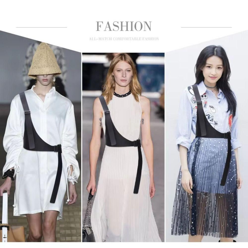 Irregular Design One-shoulder Strap Belt PU Leather Dress Cummerbunds Body Suspender  Autumn