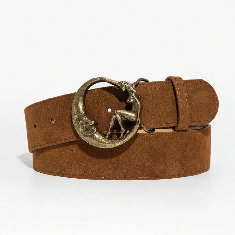 European and American Style Belt Women's Retro Decoration Brown Edge Pearl Moon Personalized Belt
