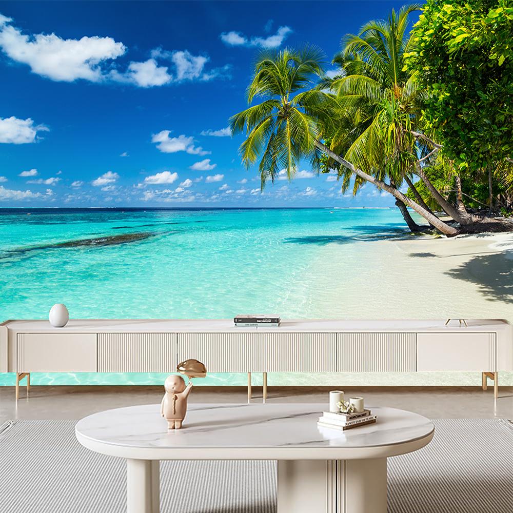 3d Beach Murals Palm Trees Wallpapers Living Room Bedroom Beach Mural