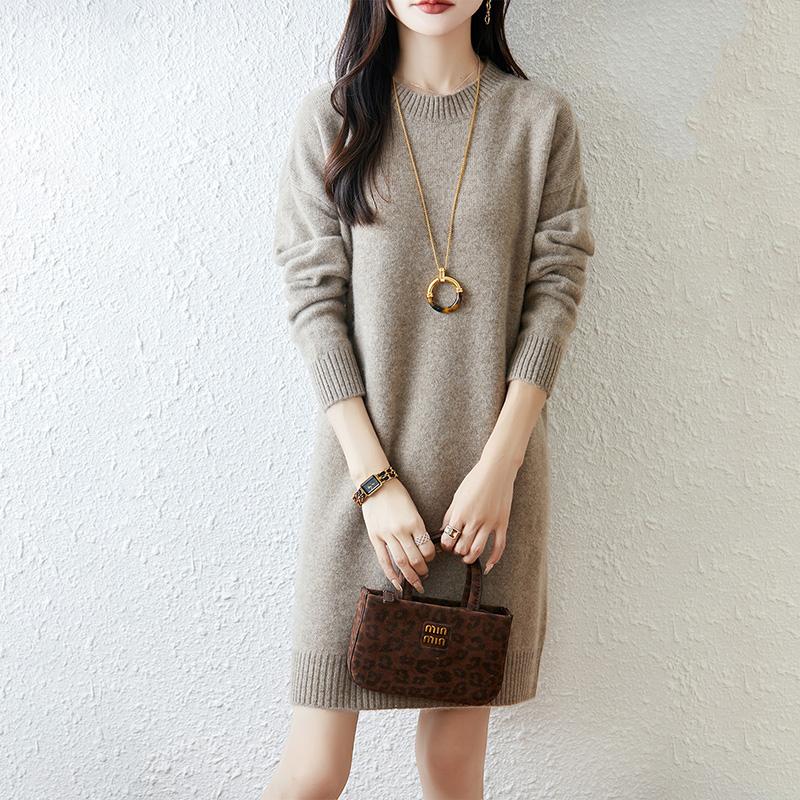Women Sweater Dress 100% Wool MODERN NEW SAGA O-neck Knit Long Pullover Winter Jumpers Wool Long Dress Female