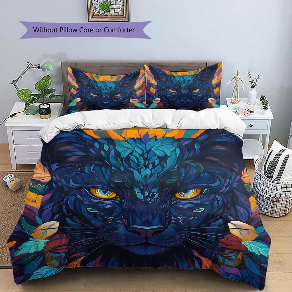 Colorful glowing leopard Pattern Bedding Quilt Set Quilt Cover Pillowcase Home Decoration Gift (1 * duvet cover + 2 * pillowcase, without core)