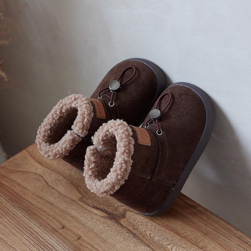 Girls' Winter Cotton & Leather Boots with Fleece Lining, Soft Soles, Thickening Design - Warm Snow Boots