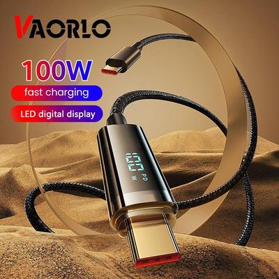 VAORLO LED Display Fast Charging Cable 100W Super Charge USB-C PD-C USB For Iphone Type-C For Iphone High Speed Charge Data Cable