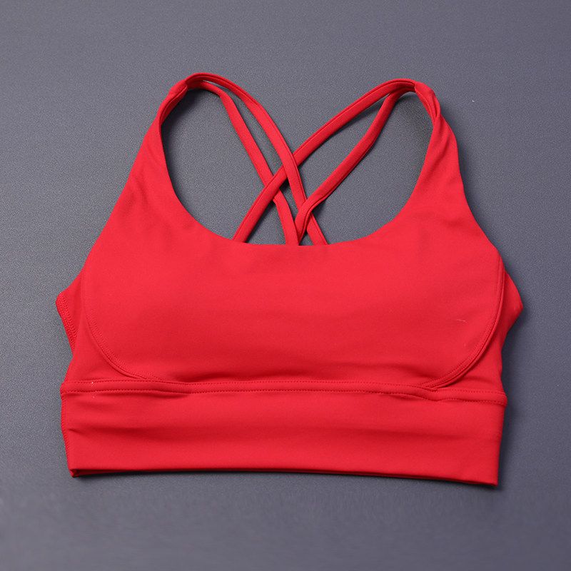 Fashion New Arrival Nude Feel Plaid Sports Intimates Cross Beauty Back Yoga Vest Running Shockproof Push-up Workout Bra Red XL
