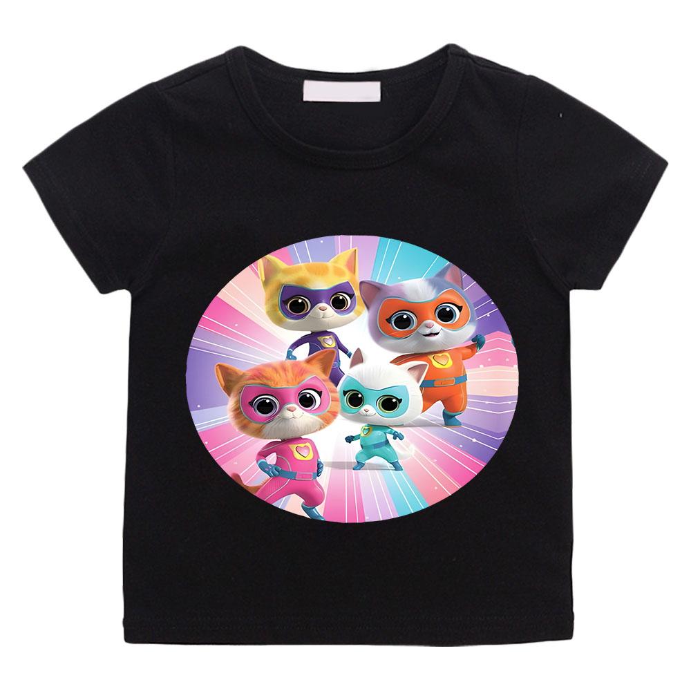SuperKitties Kids Cartoon T-shirt Cotton Short Sleeve O-Neck Tops Boys Girls Clothes Y2k One Piece Anime Tees Summer Children
