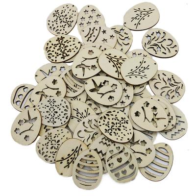 (Paquet de 50 pièces) Œufs de Pâques en Bois Creux 37x28mm Pendentif Fait Main pour Fête de Fête DIY Décoration de Maison Copeaux de Bois Créatifs
